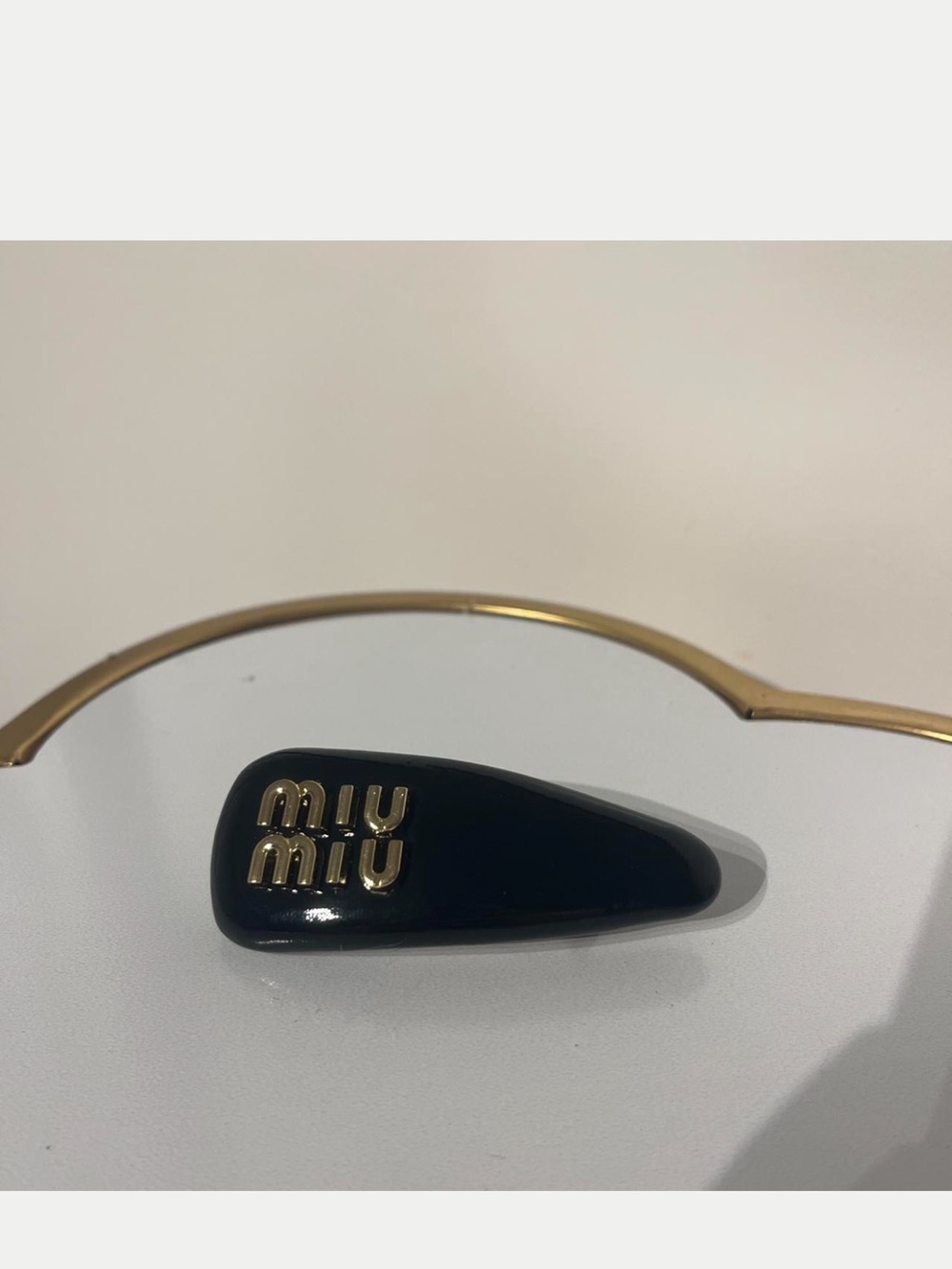 Miu Miu Black Hair Clip with Gold Logo Detail